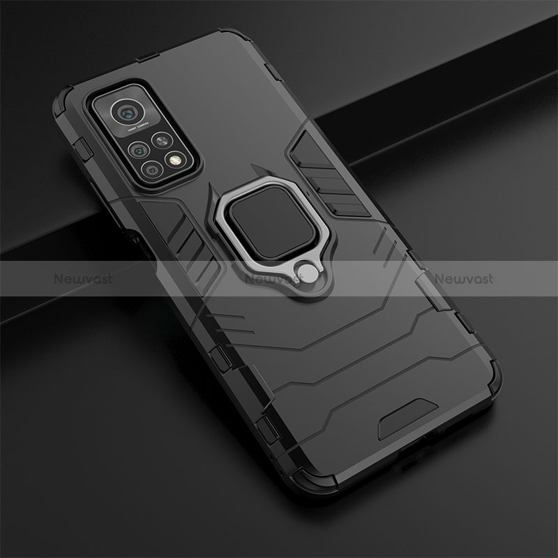 Silicone Matte Finish and Plastic Back Cover Case with Magnetic Finger Ring Stand KC1 for Xiaomi Mi 10T Pro 5G