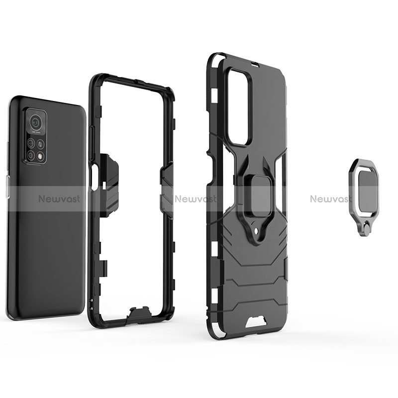 Silicone Matte Finish and Plastic Back Cover Case with Magnetic Finger Ring Stand KC1 for Xiaomi Mi 10T Pro 5G