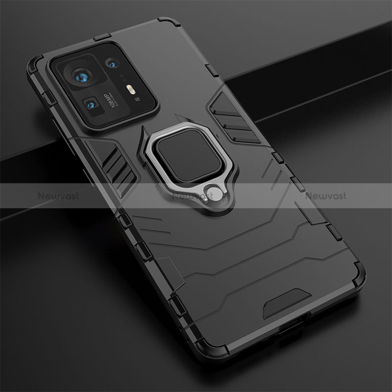 Silicone Matte Finish and Plastic Back Cover Case with Magnetic Finger Ring Stand KC1 for Xiaomi Mi Mix 4 5G