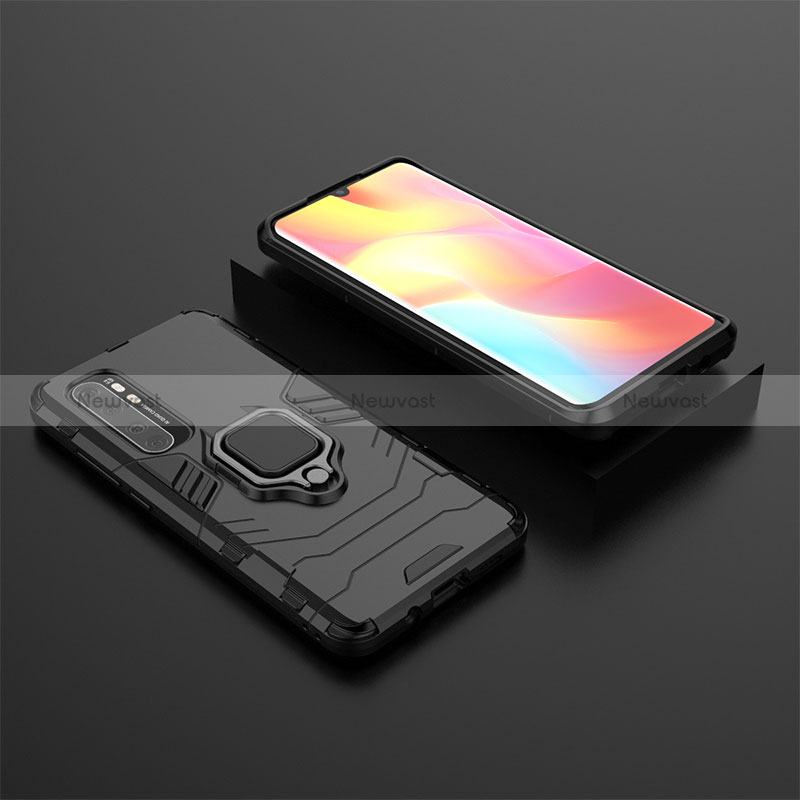 Silicone Matte Finish and Plastic Back Cover Case with Magnetic Finger Ring Stand KC1 for Xiaomi Mi Note 10 Lite