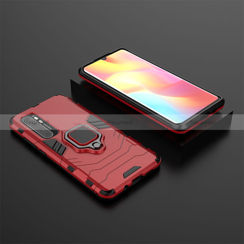 Silicone Matte Finish and Plastic Back Cover Case with Magnetic Finger Ring Stand KC1 for Xiaomi Mi Note 10 Lite