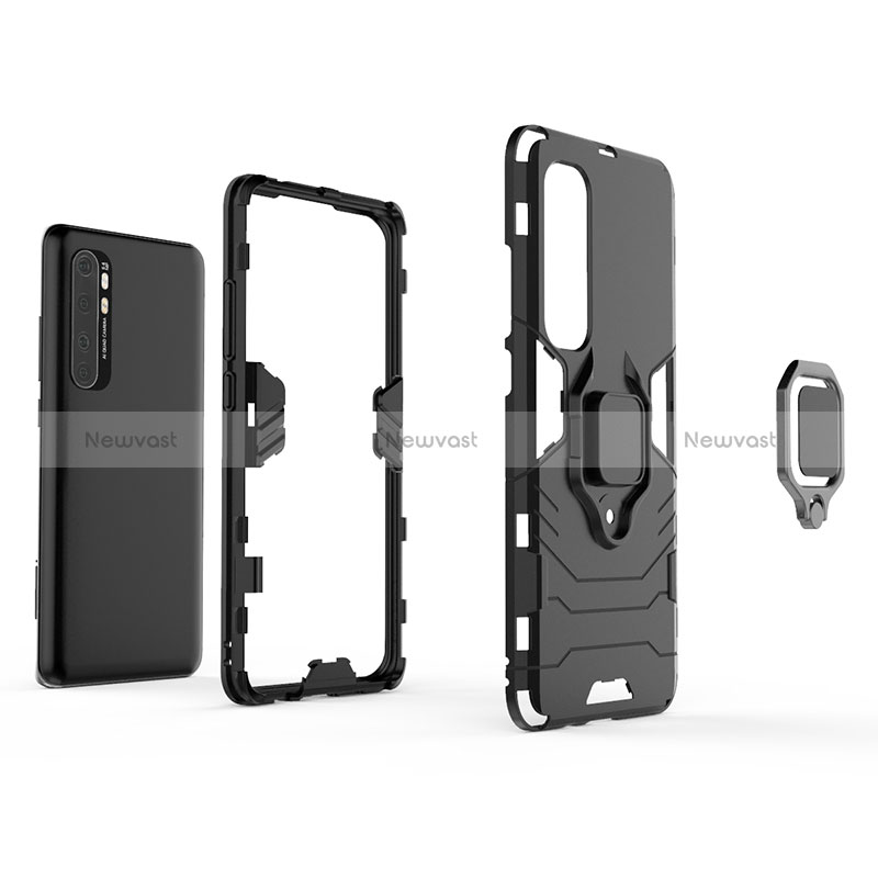 Silicone Matte Finish and Plastic Back Cover Case with Magnetic Finger Ring Stand KC1 for Xiaomi Mi Note 10 Lite