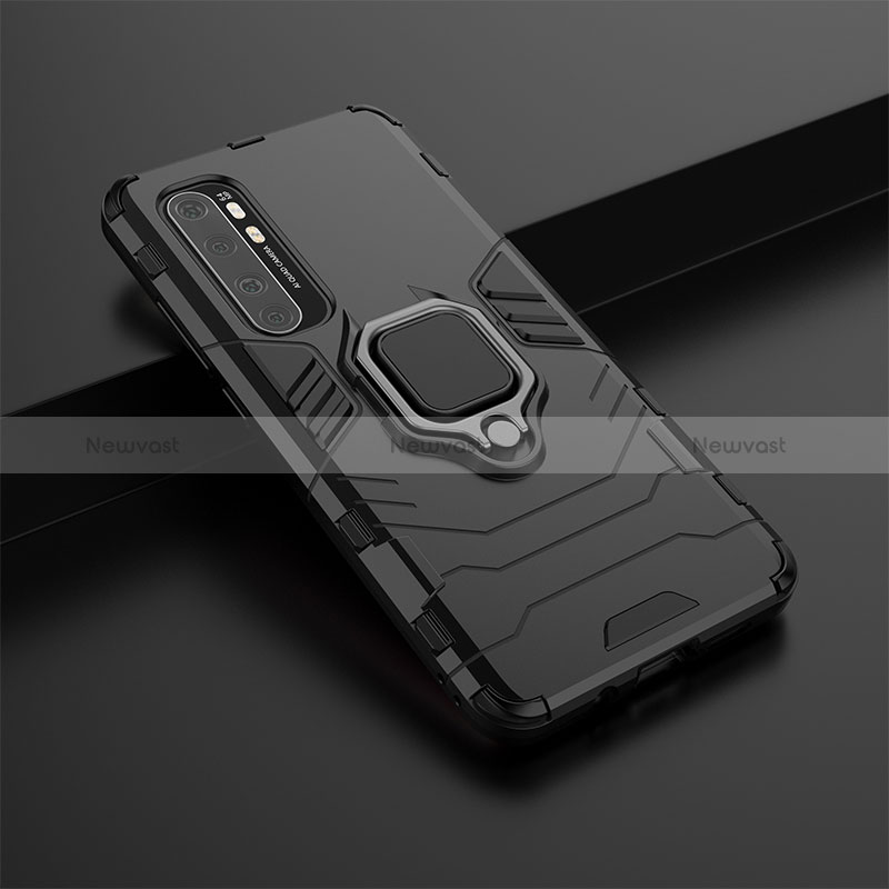 Silicone Matte Finish and Plastic Back Cover Case with Magnetic Finger Ring Stand KC1 for Xiaomi Mi Note 10 Lite