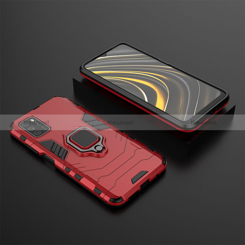 Silicone Matte Finish and Plastic Back Cover Case with Magnetic Finger Ring Stand KC1 for Xiaomi Poco M3