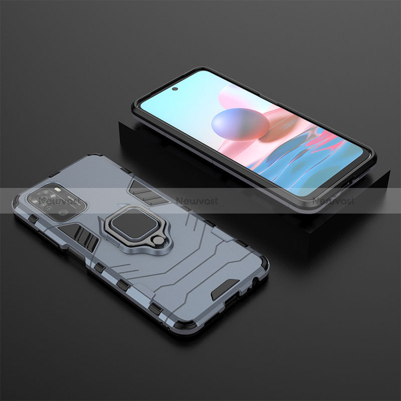 Silicone Matte Finish and Plastic Back Cover Case with Magnetic Finger Ring Stand KC1 for Xiaomi Poco M5S