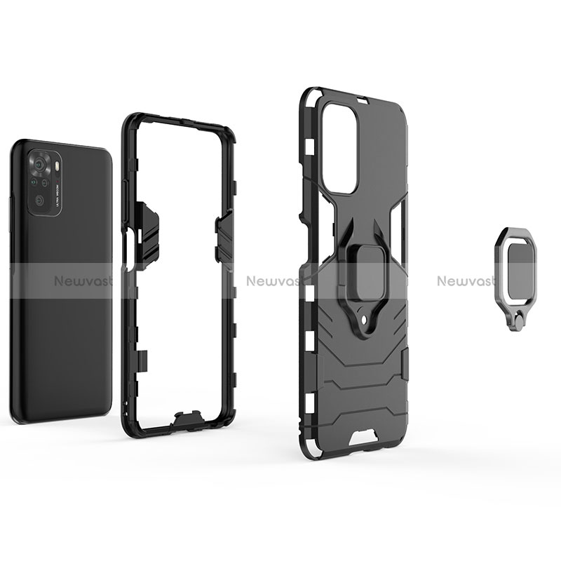 Silicone Matte Finish and Plastic Back Cover Case with Magnetic Finger Ring Stand KC1 for Xiaomi Poco M5S