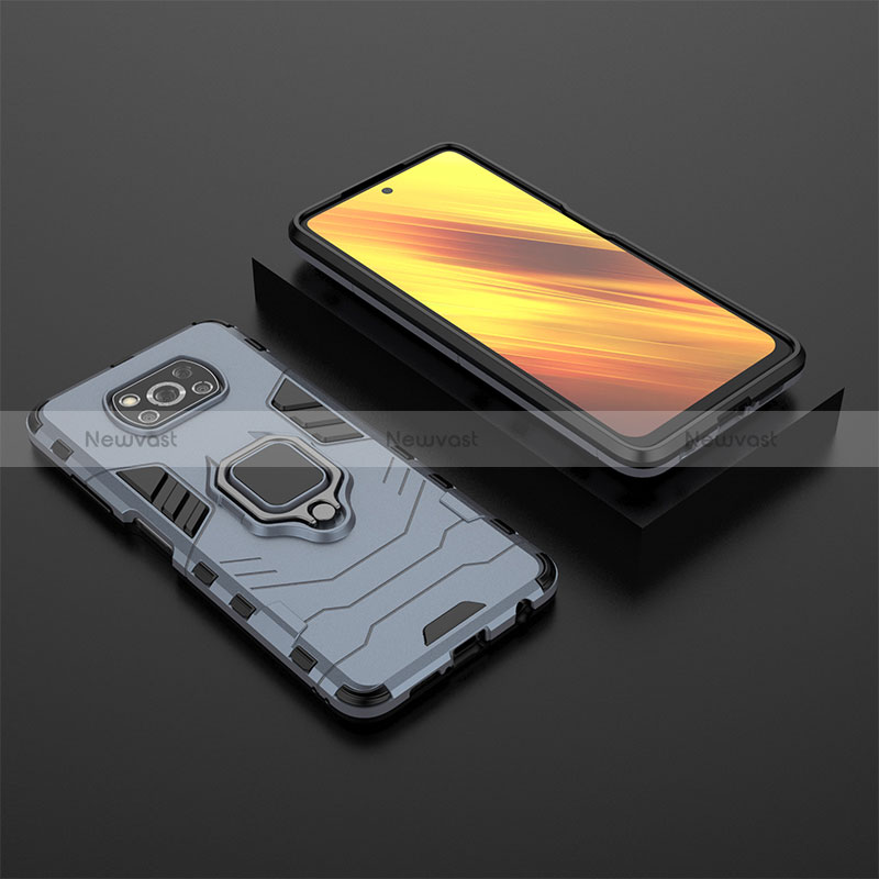 Silicone Matte Finish and Plastic Back Cover Case with Magnetic Finger Ring Stand KC1 for Xiaomi Poco X3 Pro