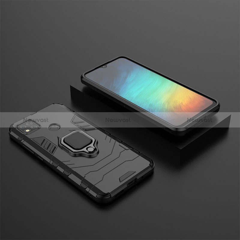 Silicone Matte Finish and Plastic Back Cover Case with Magnetic Finger Ring Stand KC1 for Xiaomi Redmi 10A 4G