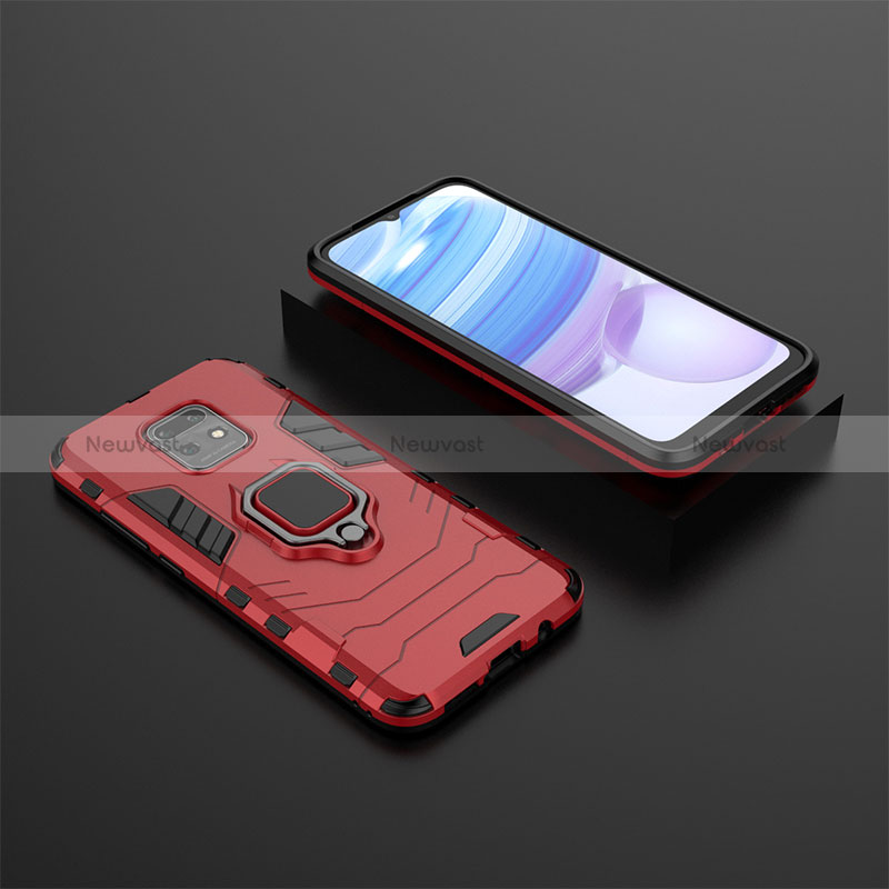 Silicone Matte Finish and Plastic Back Cover Case with Magnetic Finger Ring Stand KC1 for Xiaomi Redmi 10X 5G