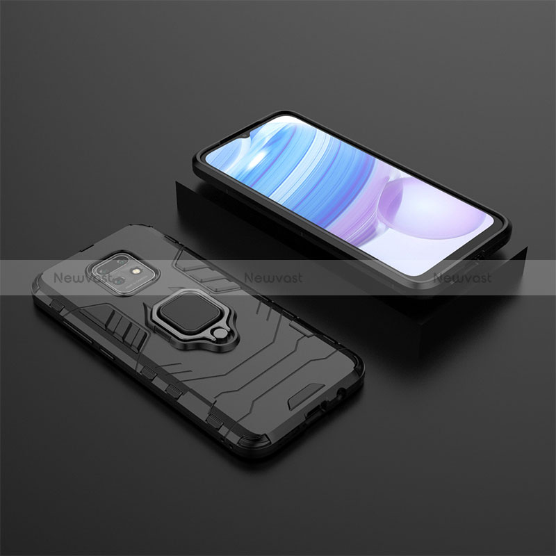 Silicone Matte Finish and Plastic Back Cover Case with Magnetic Finger Ring Stand KC1 for Xiaomi Redmi 10X 5G Black