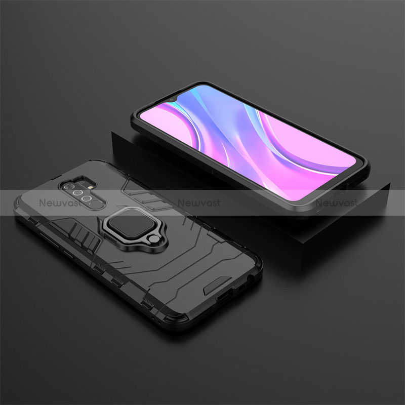 Silicone Matte Finish and Plastic Back Cover Case with Magnetic Finger Ring Stand KC1 for Xiaomi Redmi 9