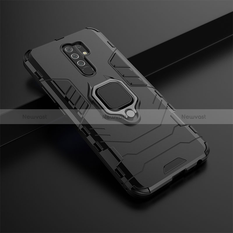 Silicone Matte Finish and Plastic Back Cover Case with Magnetic Finger Ring Stand KC1 for Xiaomi Redmi 9