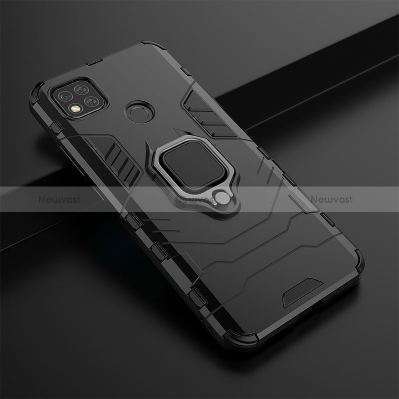 Silicone Matte Finish and Plastic Back Cover Case with Magnetic Finger Ring Stand KC1 for Xiaomi Redmi 9 India