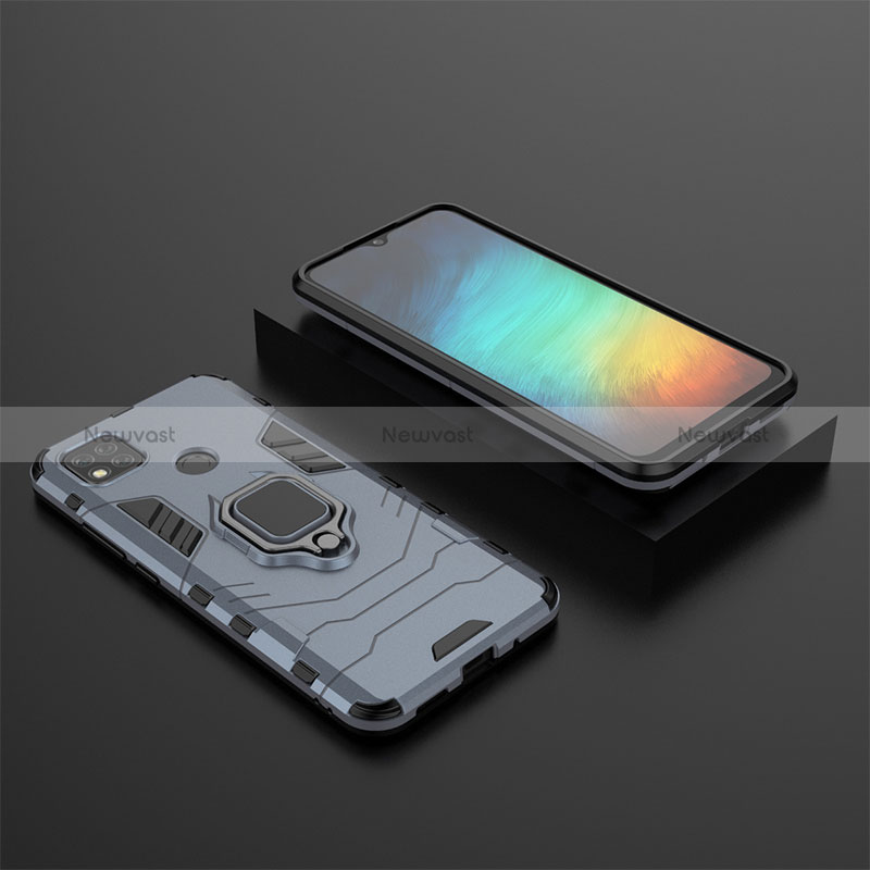 Silicone Matte Finish and Plastic Back Cover Case with Magnetic Finger Ring Stand KC1 for Xiaomi Redmi 9 India