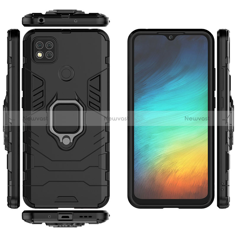 Silicone Matte Finish and Plastic Back Cover Case with Magnetic Finger Ring Stand KC1 for Xiaomi Redmi 9 India