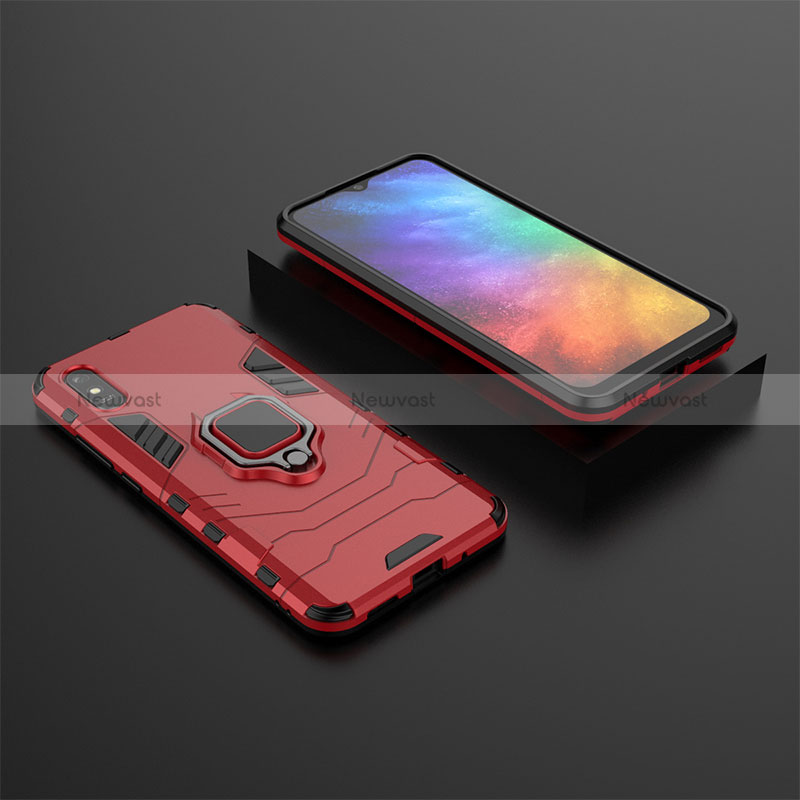 Silicone Matte Finish and Plastic Back Cover Case with Magnetic Finger Ring Stand KC1 for Xiaomi Redmi 9AT