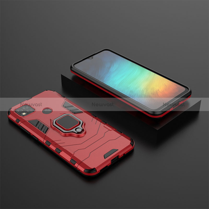 Silicone Matte Finish and Plastic Back Cover Case with Magnetic Finger Ring Stand KC1 for Xiaomi Redmi 9C