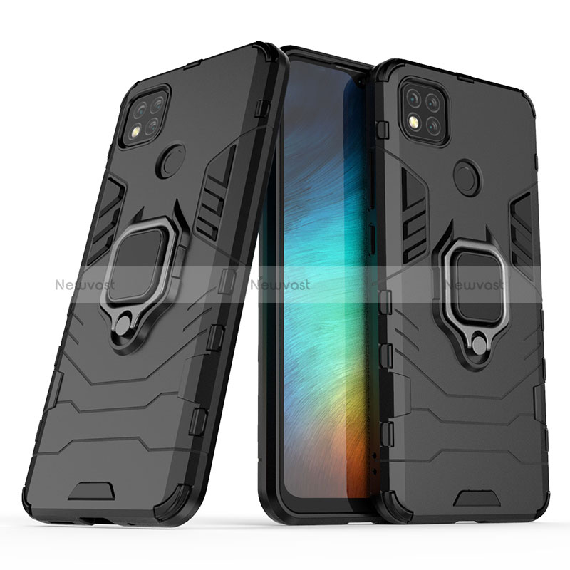 Silicone Matte Finish and Plastic Back Cover Case with Magnetic Finger Ring Stand KC1 for Xiaomi Redmi 9C