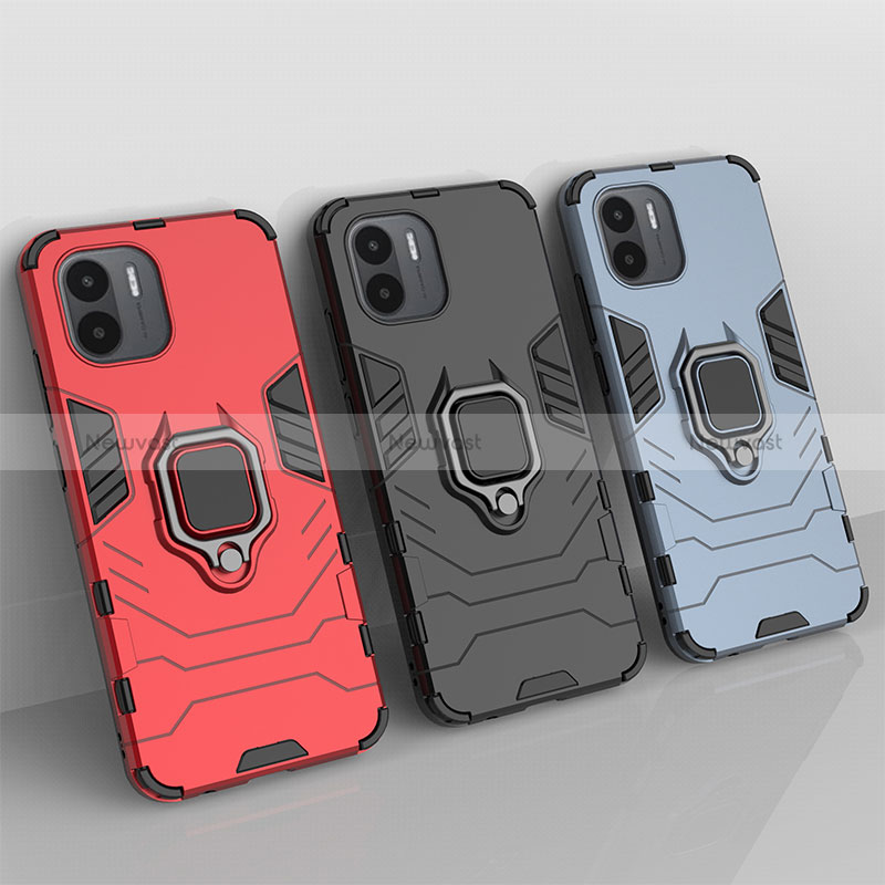 Silicone Matte Finish and Plastic Back Cover Case with Magnetic Finger Ring Stand KC1 for Xiaomi Redmi A1