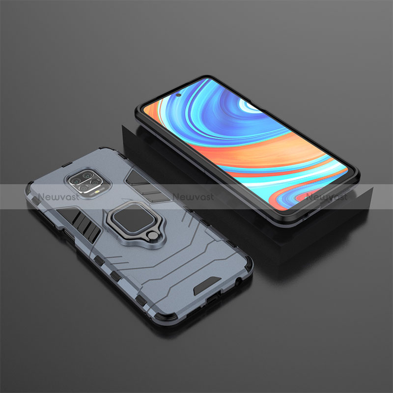 Silicone Matte Finish and Plastic Back Cover Case with Magnetic Finger Ring Stand KC1 for Xiaomi Redmi Note 9 Pro