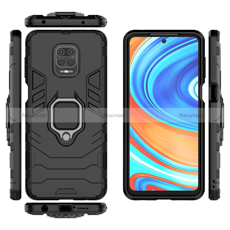 Silicone Matte Finish and Plastic Back Cover Case with Magnetic Finger Ring Stand KC1 for Xiaomi Redmi Note 9 Pro