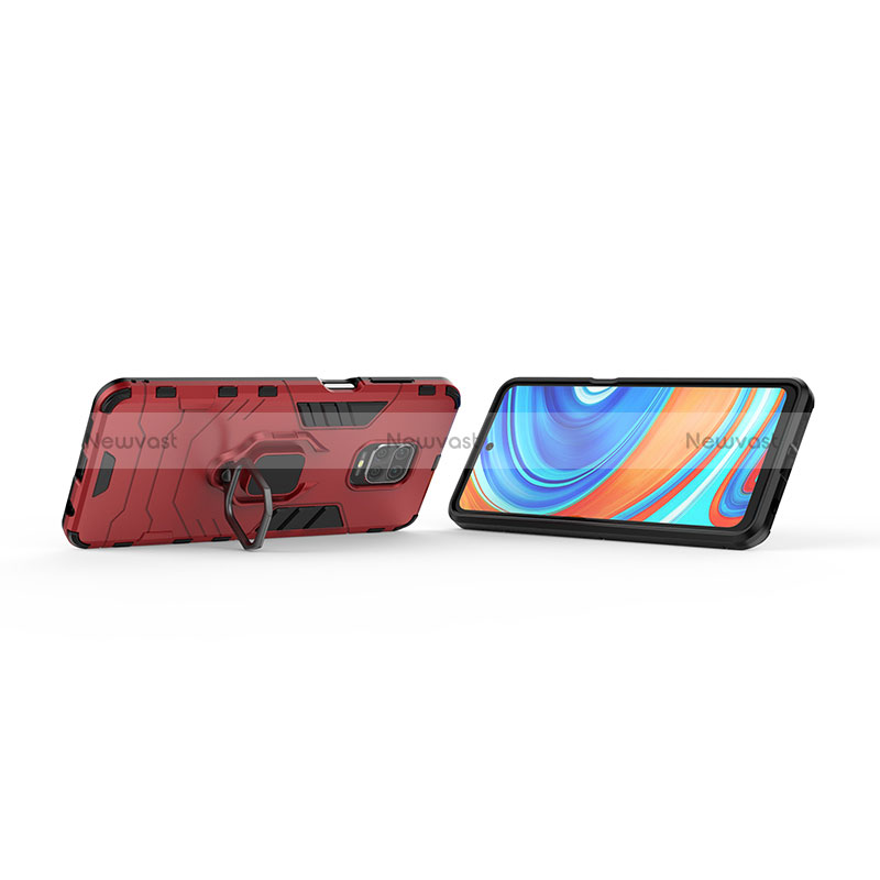 Silicone Matte Finish and Plastic Back Cover Case with Magnetic Finger Ring Stand KC1 for Xiaomi Redmi Note 9 Pro Max