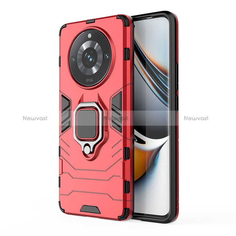 Silicone Matte Finish and Plastic Back Cover Case with Magnetic Finger Ring Stand KC2 for Realme 11 Pro+ Plus 5G