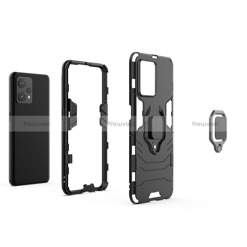 Silicone Matte Finish and Plastic Back Cover Case with Magnetic Finger Ring Stand KC2 for Realme 9 Pro+ Plus 5G