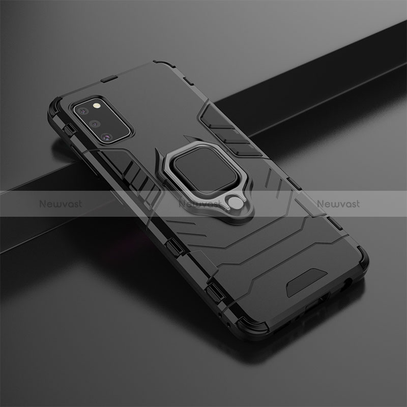 Silicone Matte Finish and Plastic Back Cover Case with Magnetic Finger Ring Stand KC2 for Samsung Galaxy A41