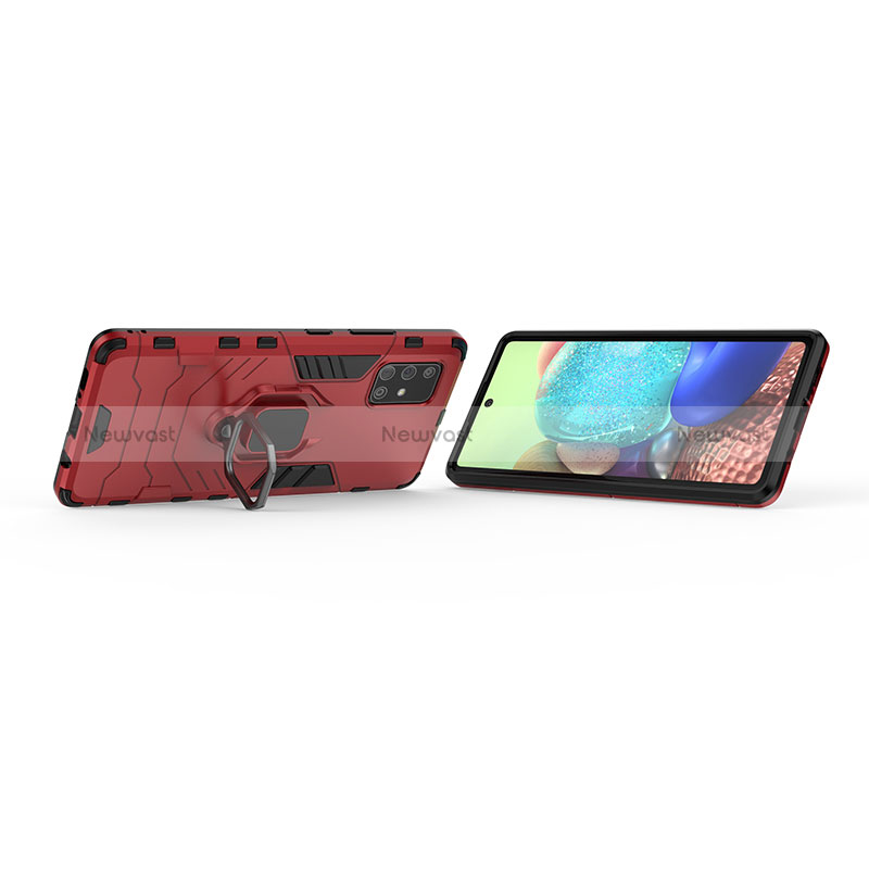 Silicone Matte Finish and Plastic Back Cover Case with Magnetic Finger Ring Stand KC2 for Samsung Galaxy A71 5G