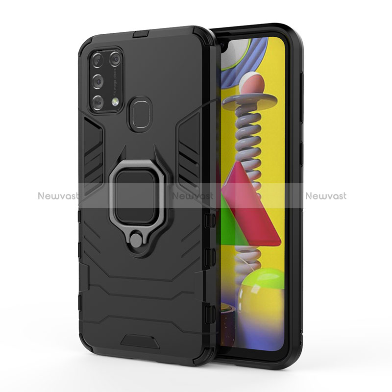 Silicone Matte Finish and Plastic Back Cover Case with Magnetic Finger Ring Stand KC2 for Samsung Galaxy M21s