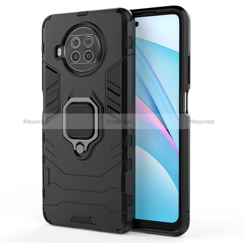 Silicone Matte Finish and Plastic Back Cover Case with Magnetic Finger Ring Stand KC2 for Xiaomi Mi 10T Lite 5G Black
