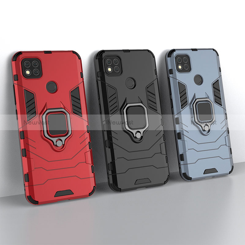 Silicone Matte Finish and Plastic Back Cover Case with Magnetic Finger Ring Stand KC2 for Xiaomi Redmi 10A 4G