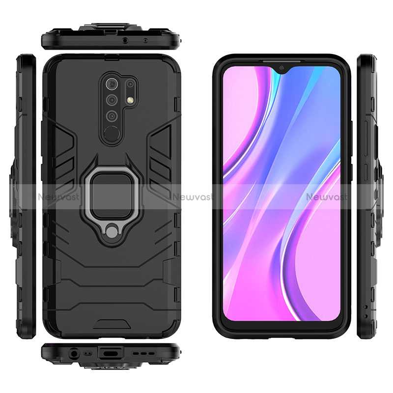 Silicone Matte Finish and Plastic Back Cover Case with Magnetic Finger Ring Stand KC2 for Xiaomi Redmi 9