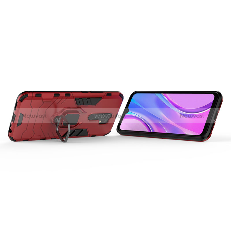 Silicone Matte Finish and Plastic Back Cover Case with Magnetic Finger Ring Stand KC2 for Xiaomi Redmi 9