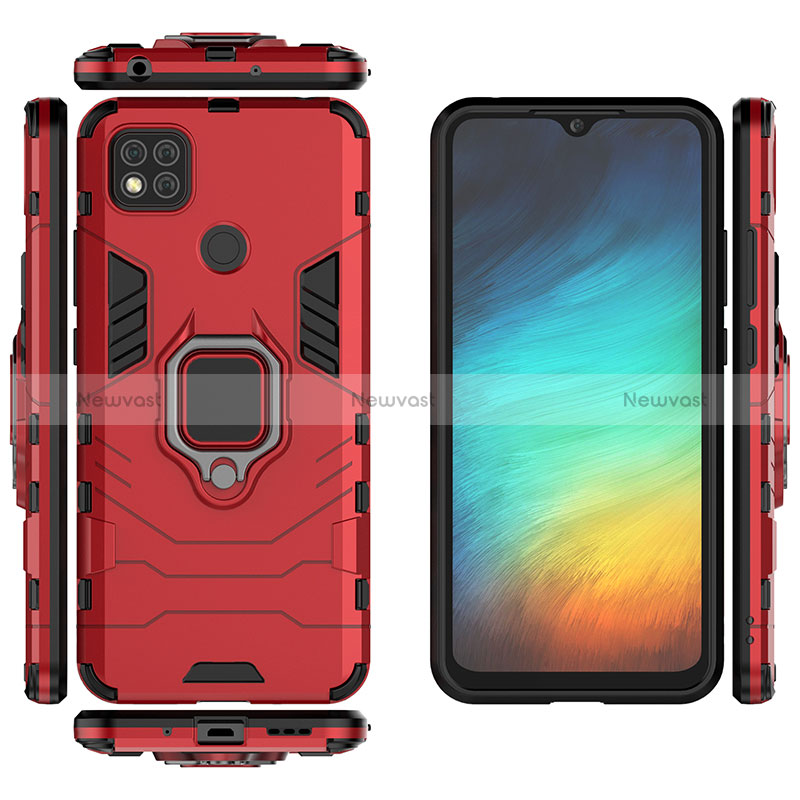 Silicone Matte Finish and Plastic Back Cover Case with Magnetic Finger Ring Stand KC2 for Xiaomi Redmi 9 India