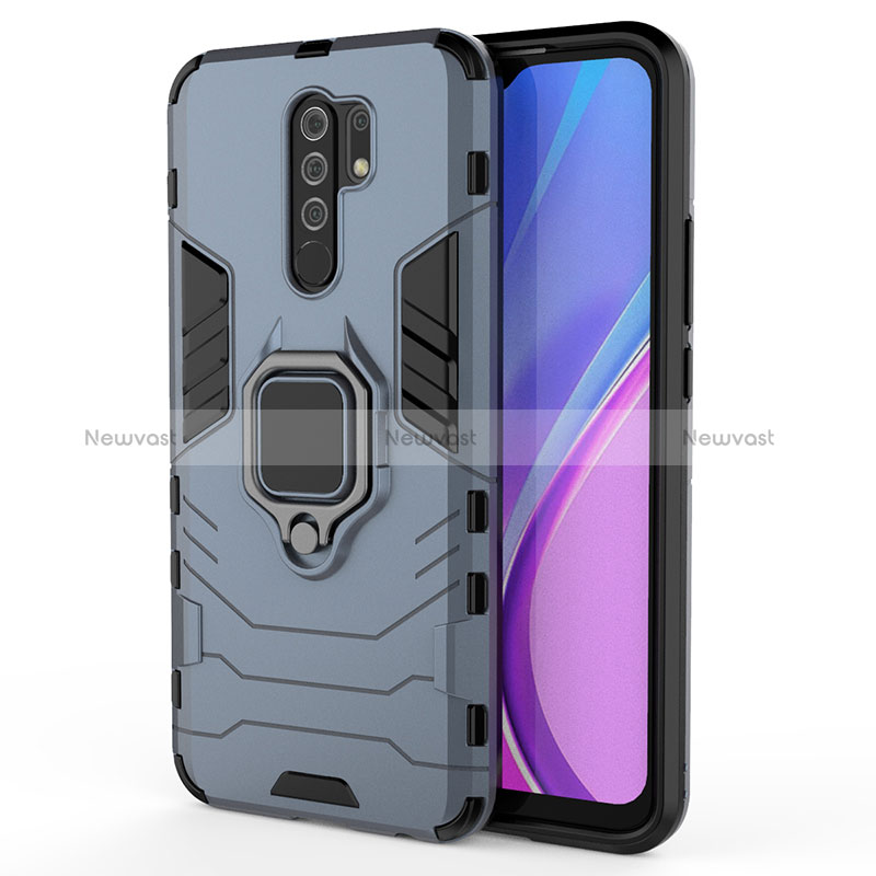 Silicone Matte Finish and Plastic Back Cover Case with Magnetic Finger Ring Stand KC2 for Xiaomi Redmi 9 Prime India