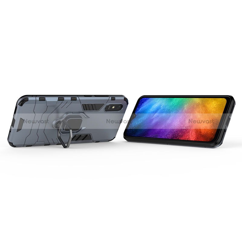 Silicone Matte Finish and Plastic Back Cover Case with Magnetic Finger Ring Stand KC2 for Xiaomi Redmi 9A