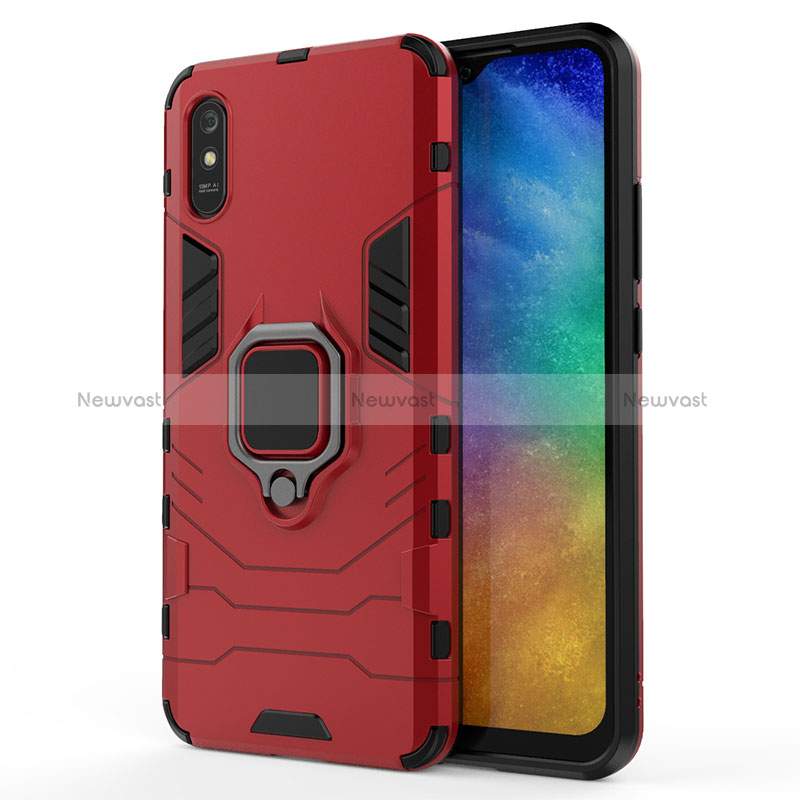 Silicone Matte Finish and Plastic Back Cover Case with Magnetic Finger Ring Stand KC2 for Xiaomi Redmi 9AT