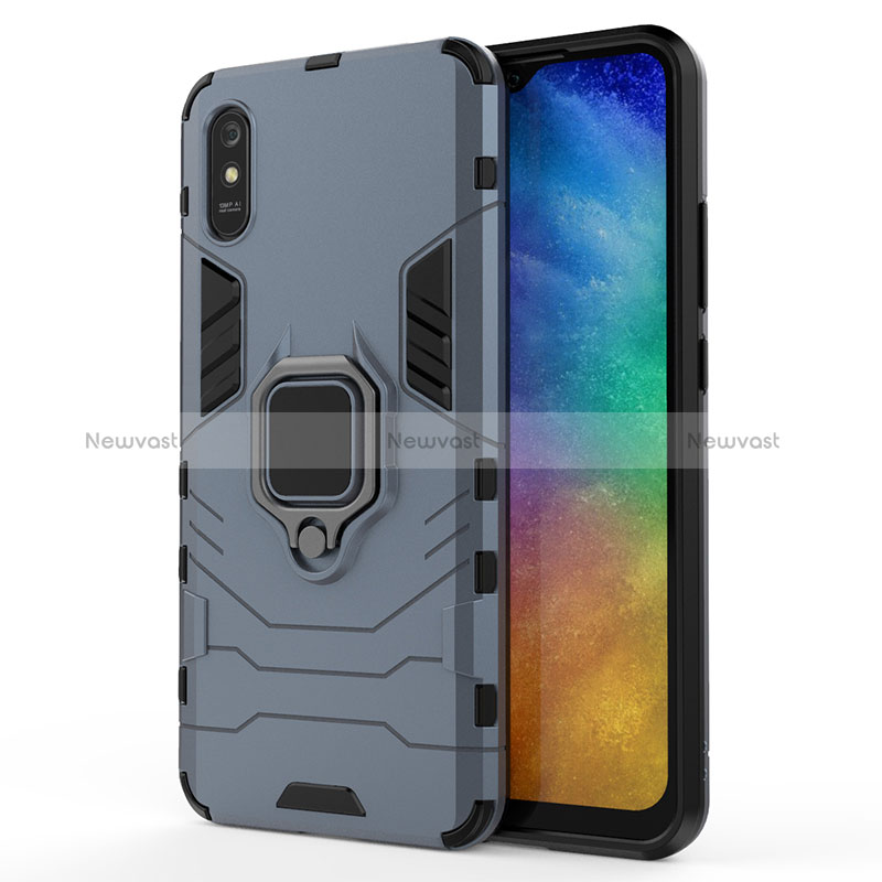 Silicone Matte Finish and Plastic Back Cover Case with Magnetic Finger Ring Stand KC2 for Xiaomi Redmi 9AT