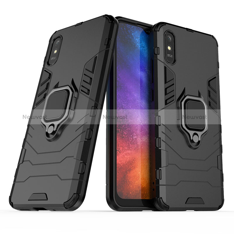 Silicone Matte Finish and Plastic Back Cover Case with Magnetic Finger Ring Stand KC2 for Xiaomi Redmi 9AT