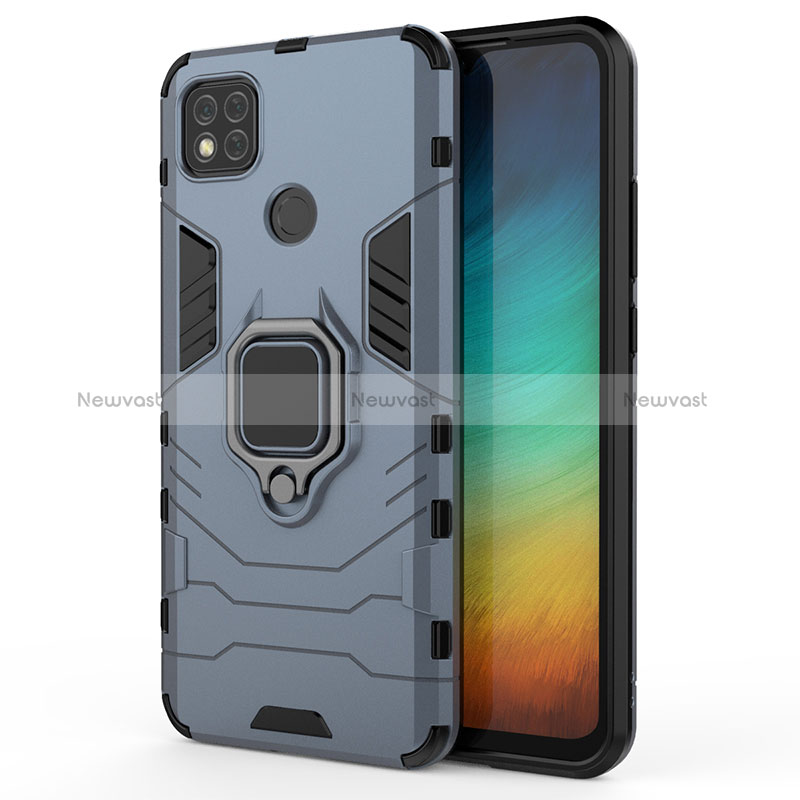 Silicone Matte Finish and Plastic Back Cover Case with Magnetic Finger Ring Stand KC2 for Xiaomi Redmi 9C