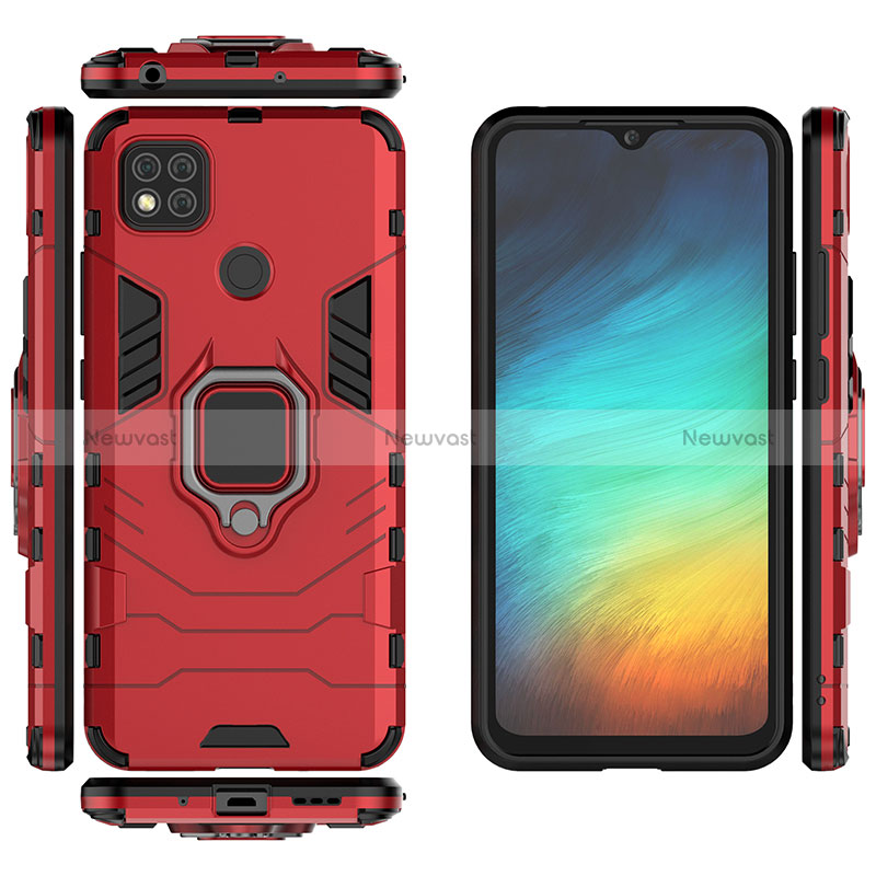 Silicone Matte Finish and Plastic Back Cover Case with Magnetic Finger Ring Stand KC2 for Xiaomi Redmi 9C