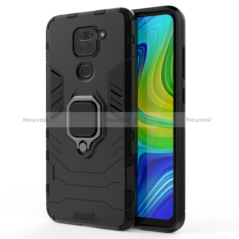 Silicone Matte Finish and Plastic Back Cover Case with Magnetic Finger Ring Stand KC2 for Xiaomi Redmi Note 9