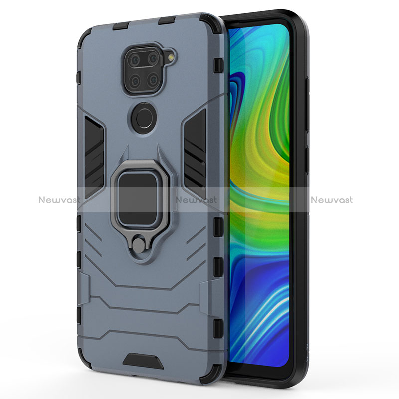 Silicone Matte Finish and Plastic Back Cover Case with Magnetic Finger Ring Stand KC2 for Xiaomi Redmi Note 9