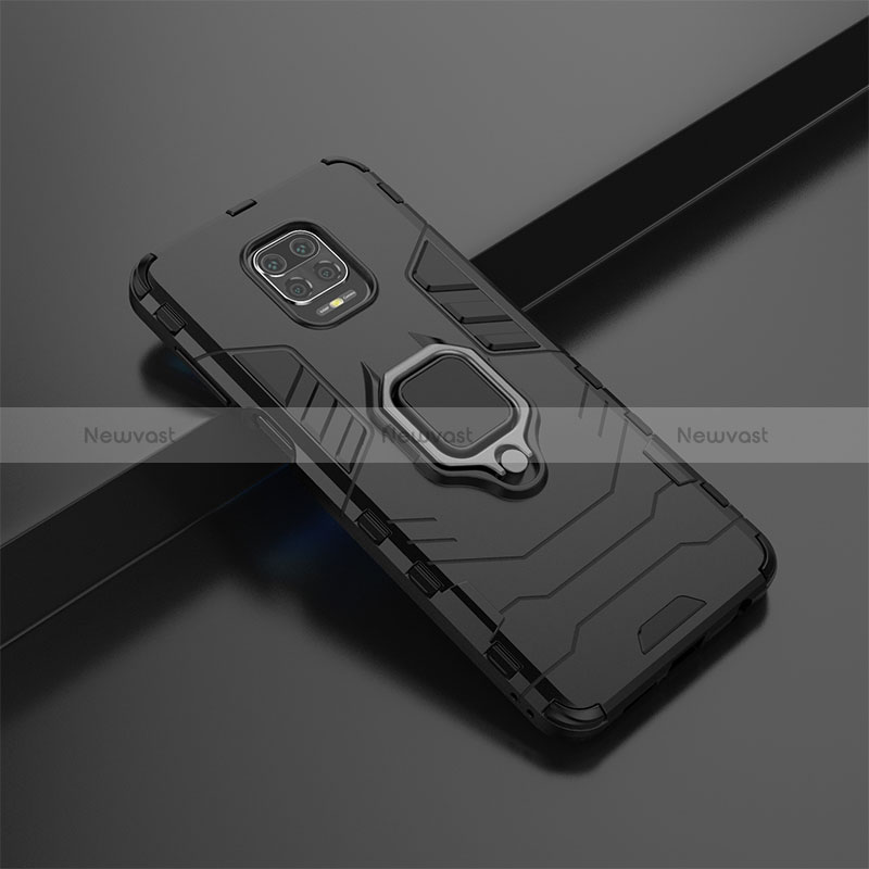 Silicone Matte Finish and Plastic Back Cover Case with Magnetic Finger Ring Stand KC2 for Xiaomi Redmi Note 9 Pro Max