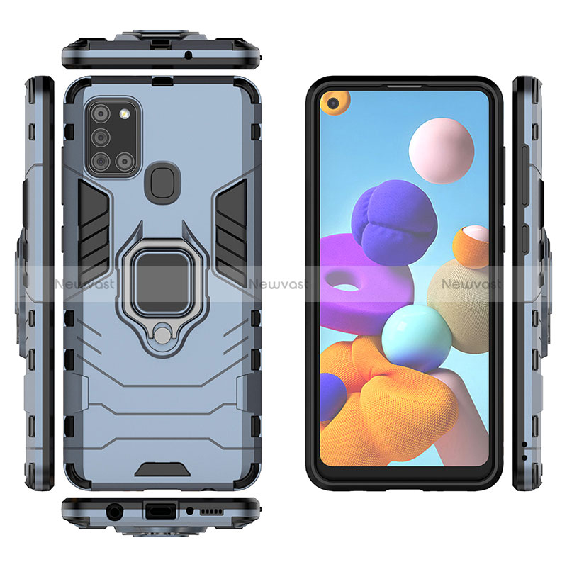 Silicone Matte Finish and Plastic Back Cover Case with Magnetic Finger Ring Stand KC3 for Samsung Galaxy A21s