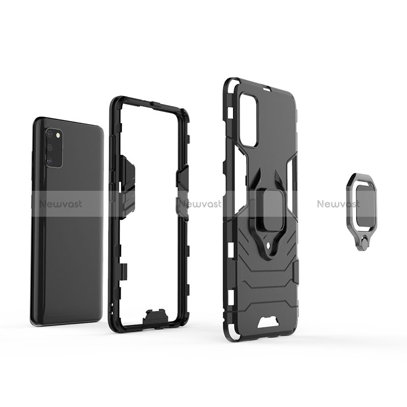 Silicone Matte Finish and Plastic Back Cover Case with Magnetic Finger Ring Stand KC3 for Samsung Galaxy A41