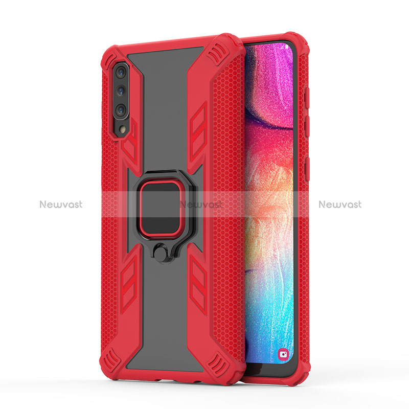Silicone Matte Finish and Plastic Back Cover Case with Magnetic Finger Ring Stand KC3 for Samsung Galaxy A50