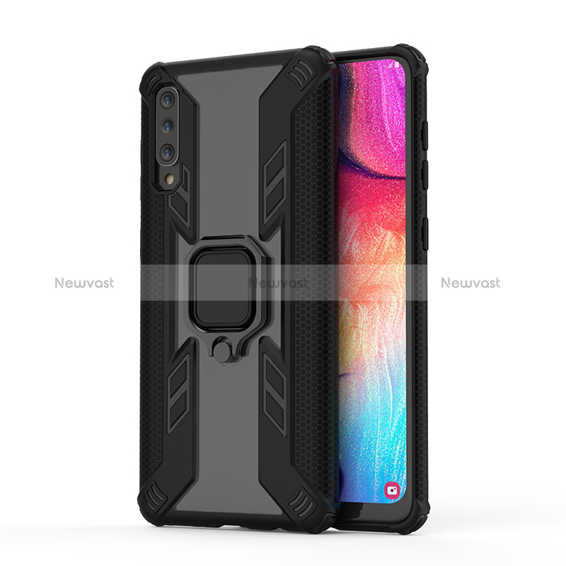 Silicone Matte Finish and Plastic Back Cover Case with Magnetic Finger Ring Stand KC3 for Samsung Galaxy A50
